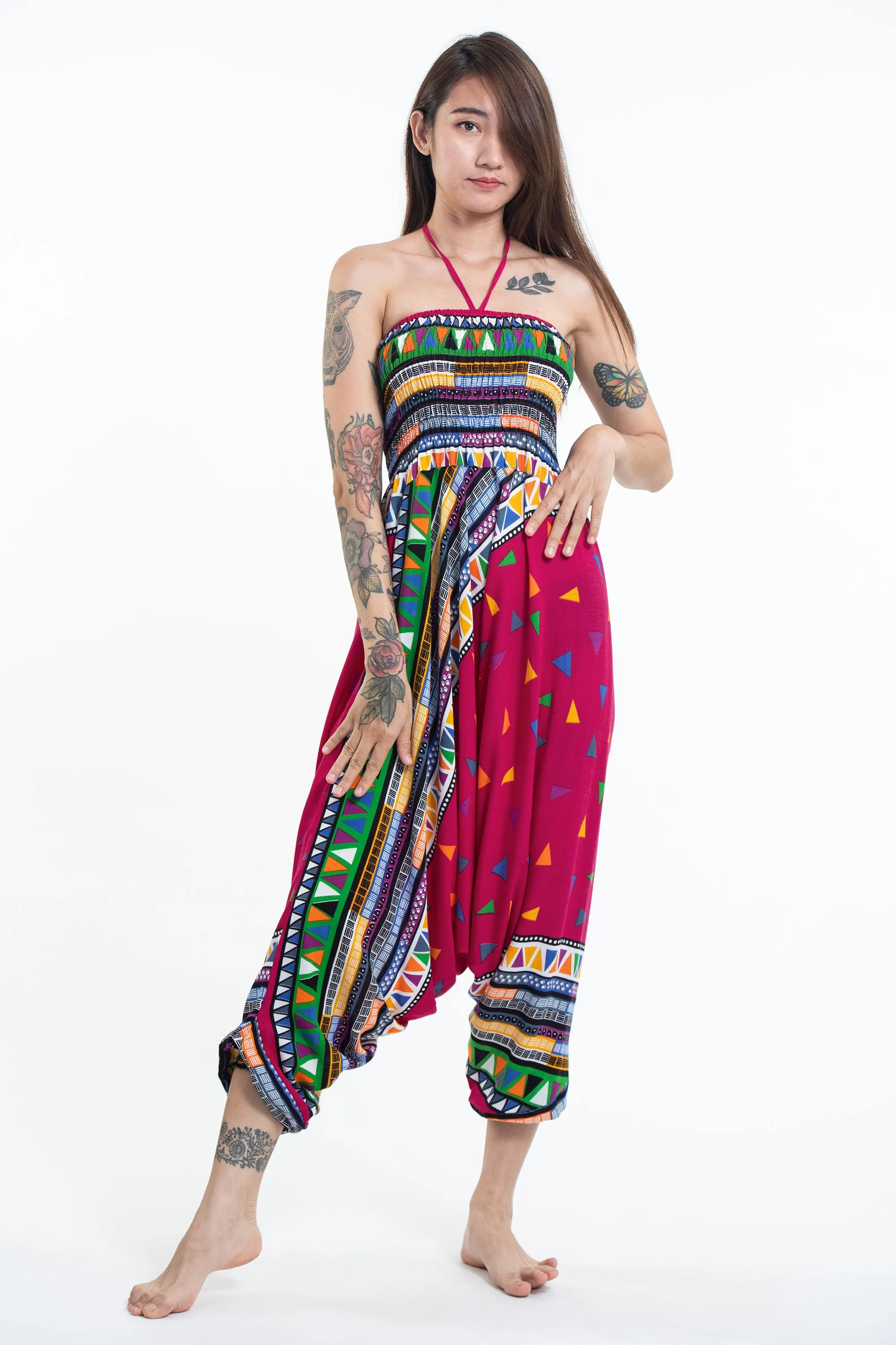 Triangles 2-in-1 Jumpsuit Harem Pants in Pink