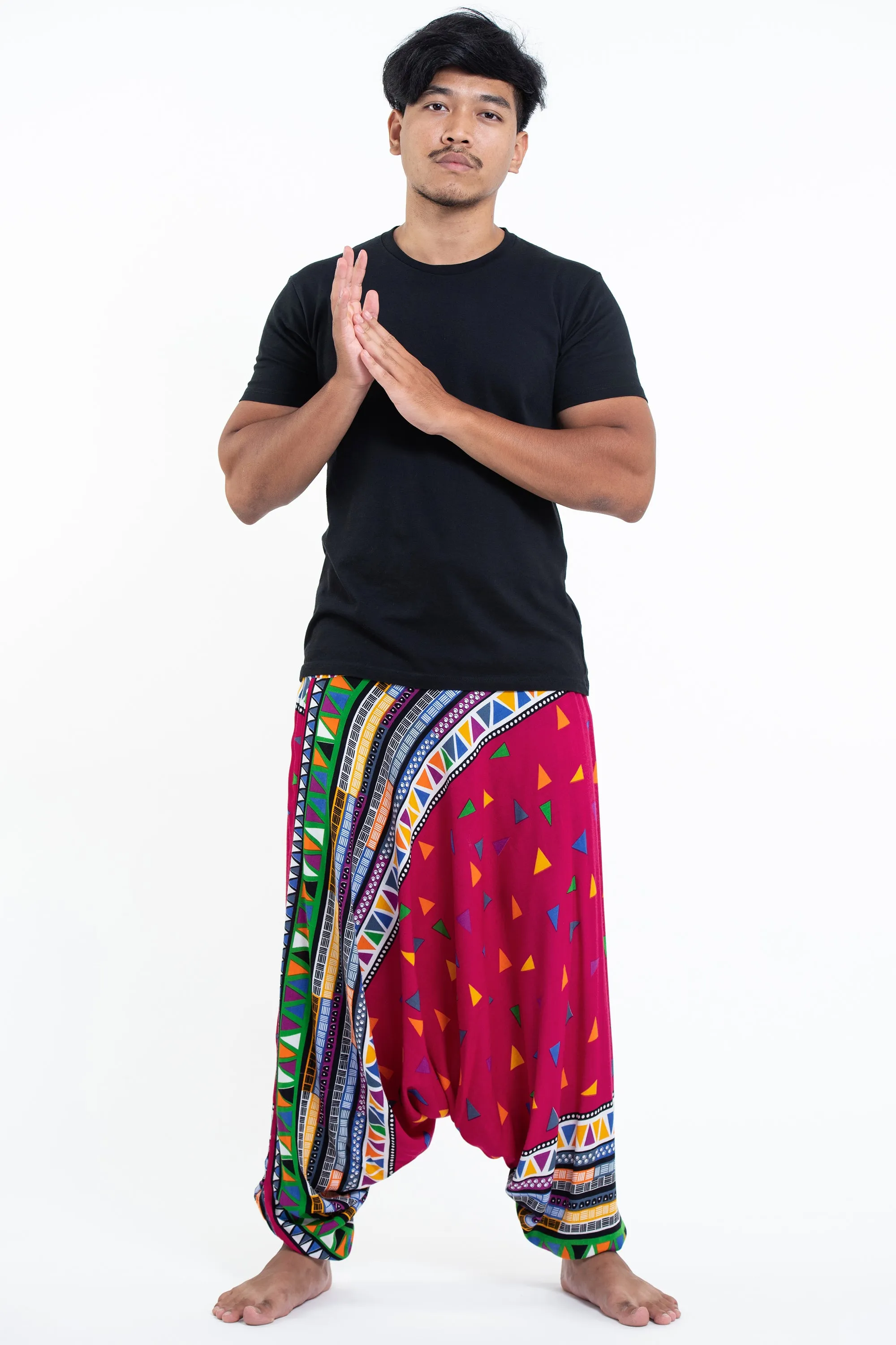 Triangles Drop Crotch Men's Harem Pants in Pink