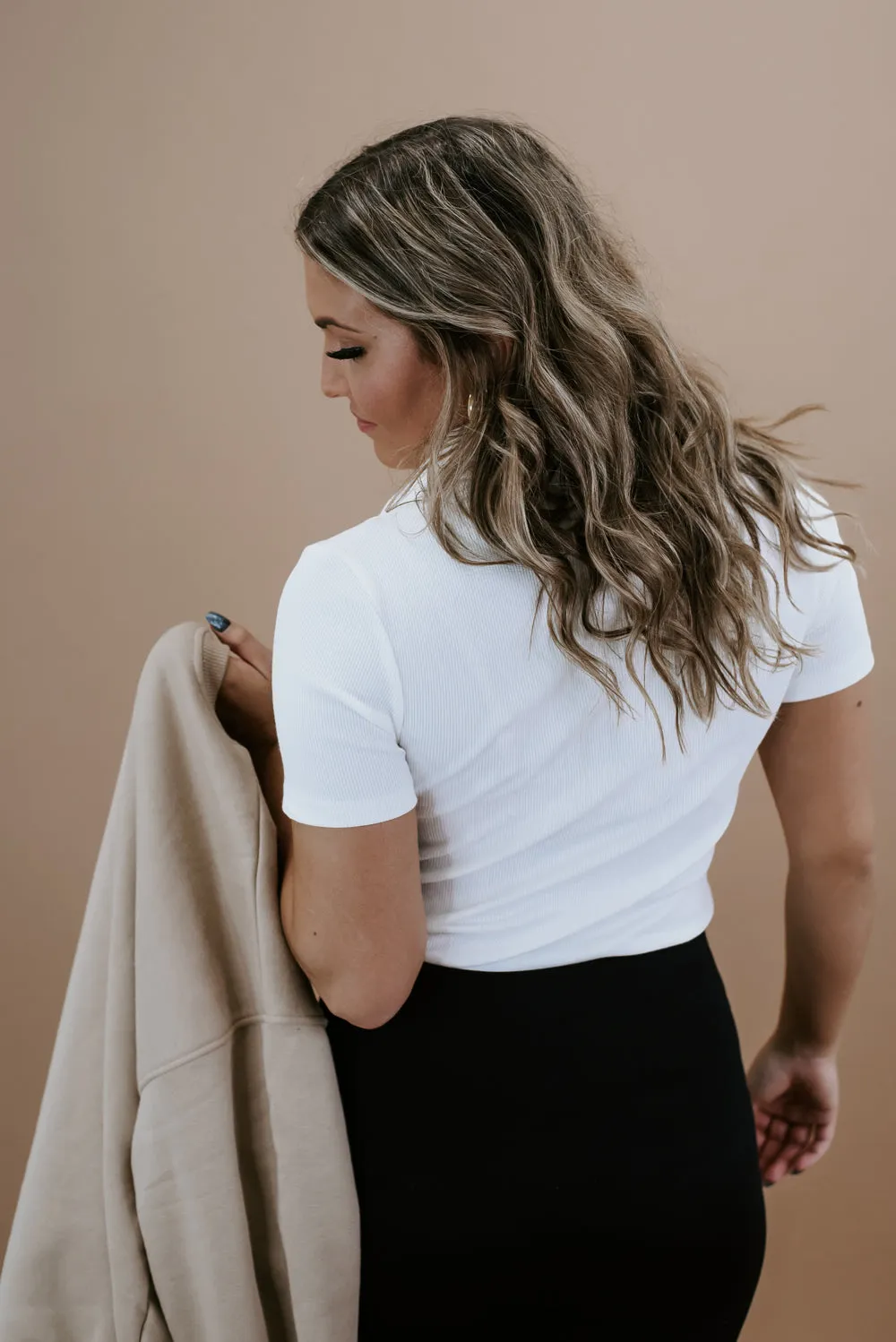 Up Late Ribbed Bodysuit, White