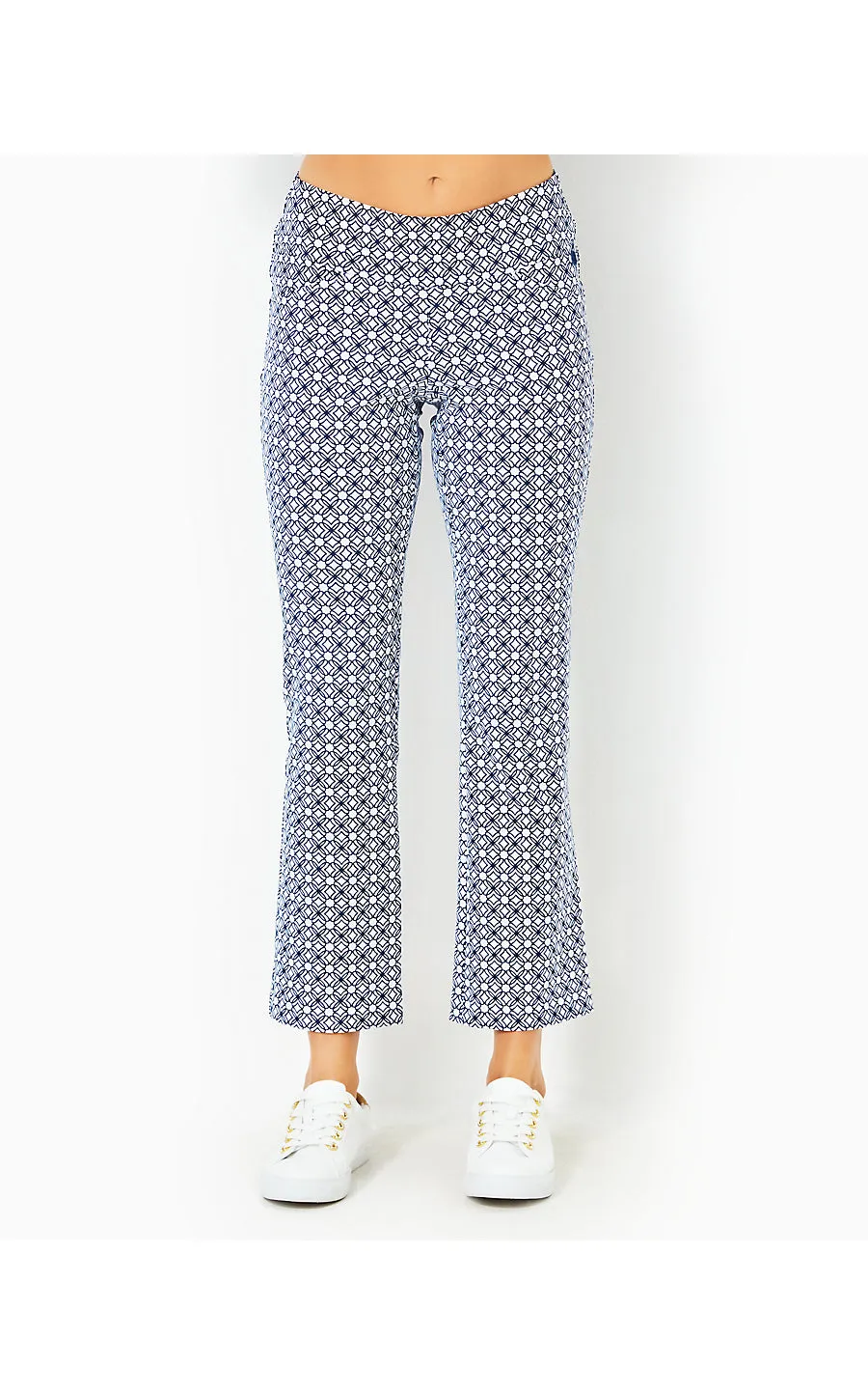 UPF 50  Luxletic 28" Corso Kick Flare Pant - Low Tide Navy X Resort White - Butterfly Pattern