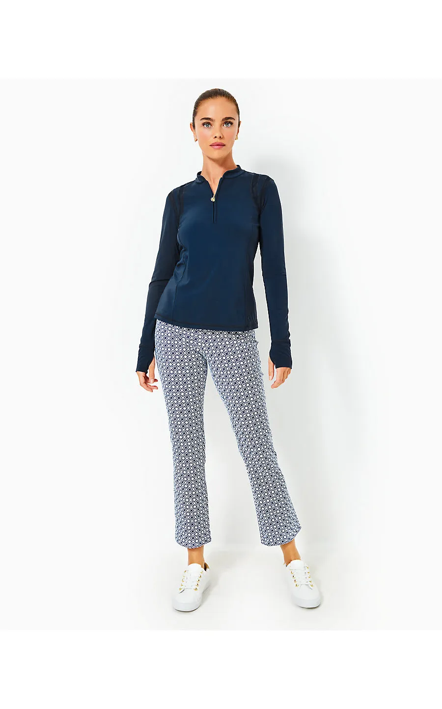 UPF 50  Luxletic 28" Corso Kick Flare Pant - Low Tide Navy X Resort White - Butterfly Pattern