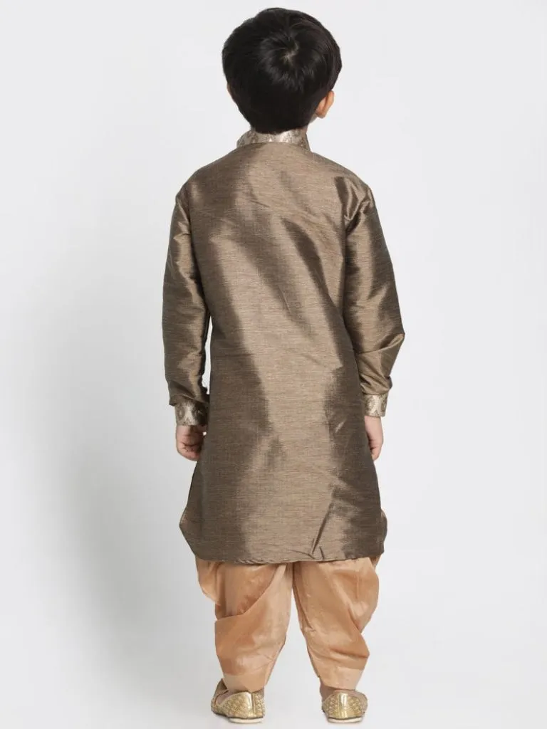 VASTRAMAY Boys' Bronze Cotton Silk Blend Kurta and Dhoti Pant Set