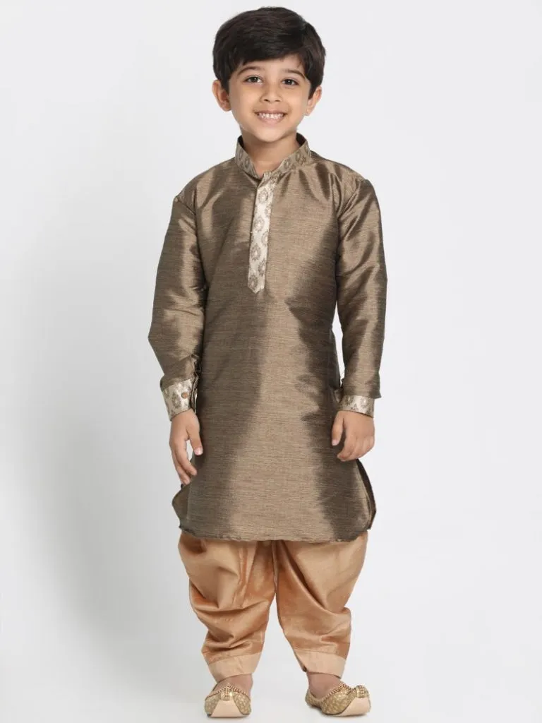 VASTRAMAY Boys' Bronze Cotton Silk Blend Kurta and Dhoti Pant Set