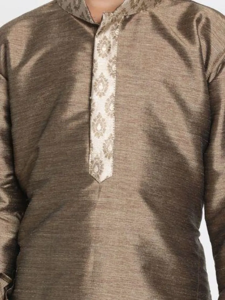 VASTRAMAY Boys' Bronze Cotton Silk Blend Kurta and Dhoti Pant Set
