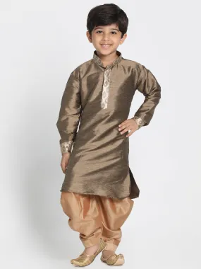 VASTRAMAY Boys' Bronze Cotton Silk Blend Kurta and Dhoti Pant Set