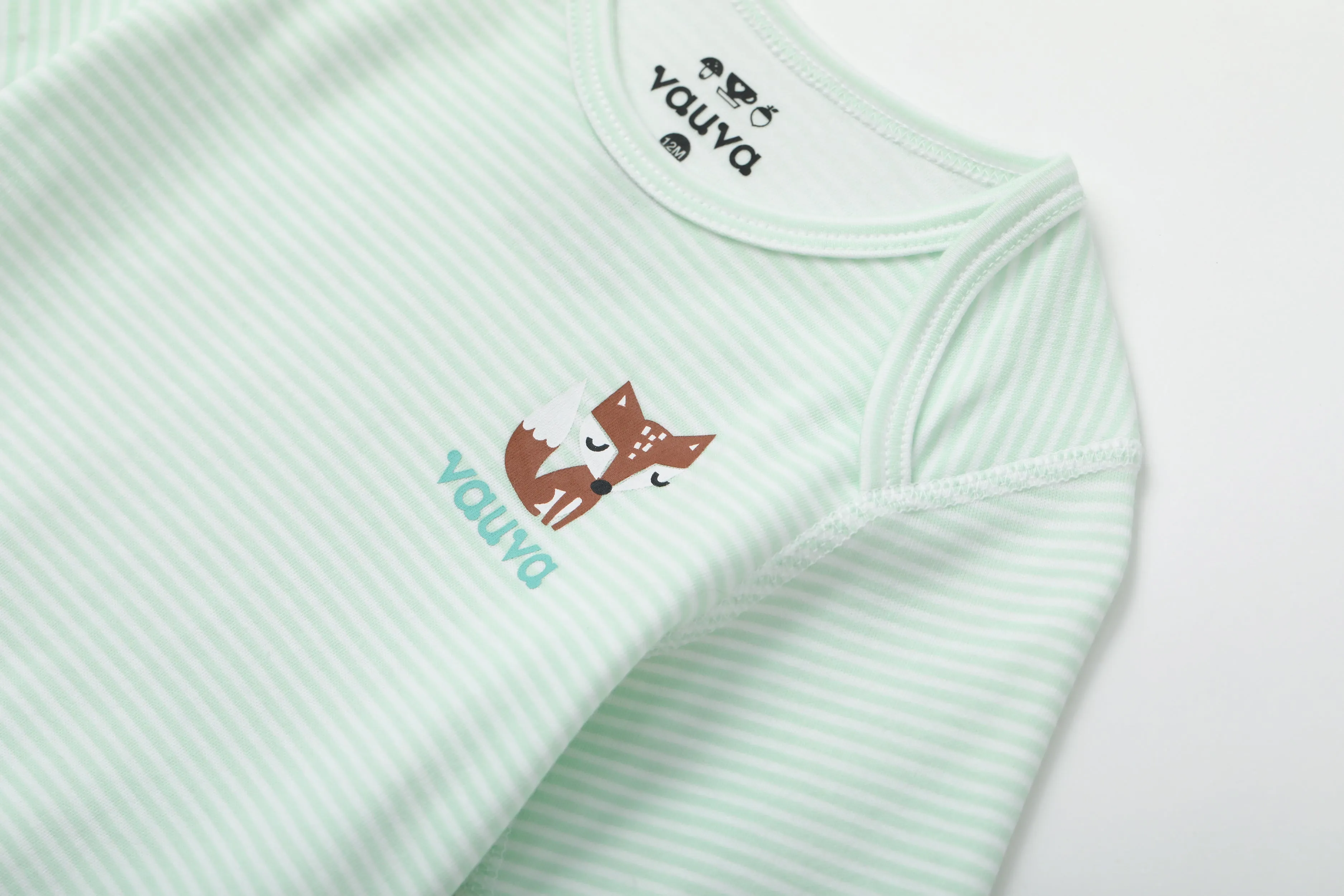 Vauva BBNS - Baby Anti-bacterial Organic Cotton Bodysuits (2-pack Green/Strips)