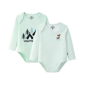 Vauva BBNS - Baby Anti-bacterial Organic Cotton Bodysuits (2-pack Green/Strips)
