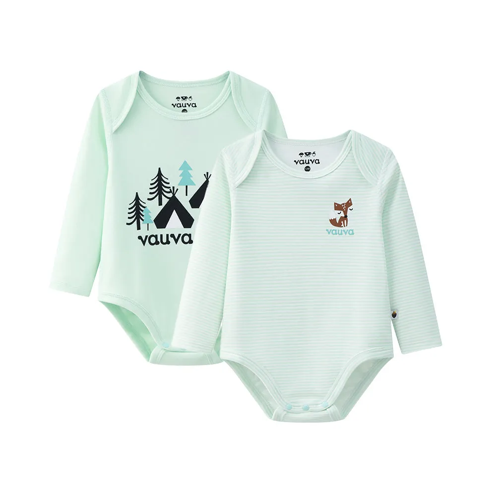 Vauva BBNS - Baby Anti-bacterial Organic Cotton Bodysuits (2-pack Green/Strips)
