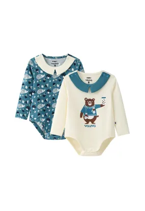 Vauva BBNS Forest Series - Organic Cotton Hedgehog Print Crew Neck Bodysuits (2-pack)