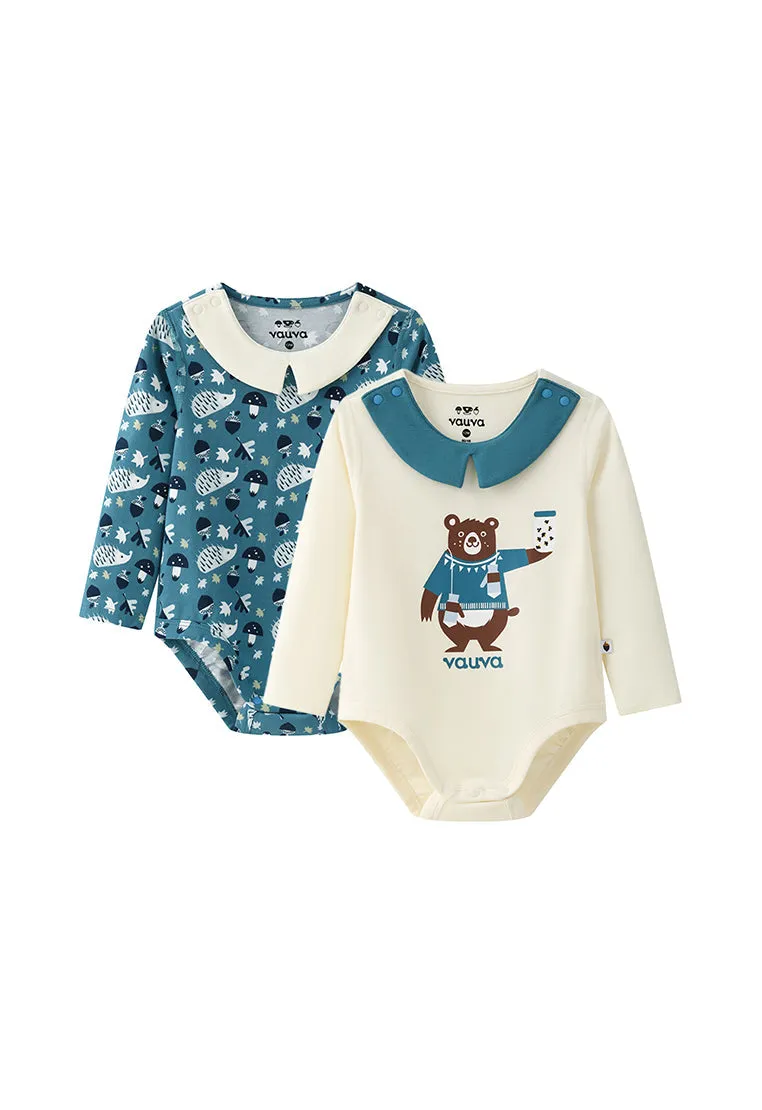 Vauva BBNS Forest Series - Organic Cotton Hedgehog Print Crew Neck Bodysuits (2-pack)