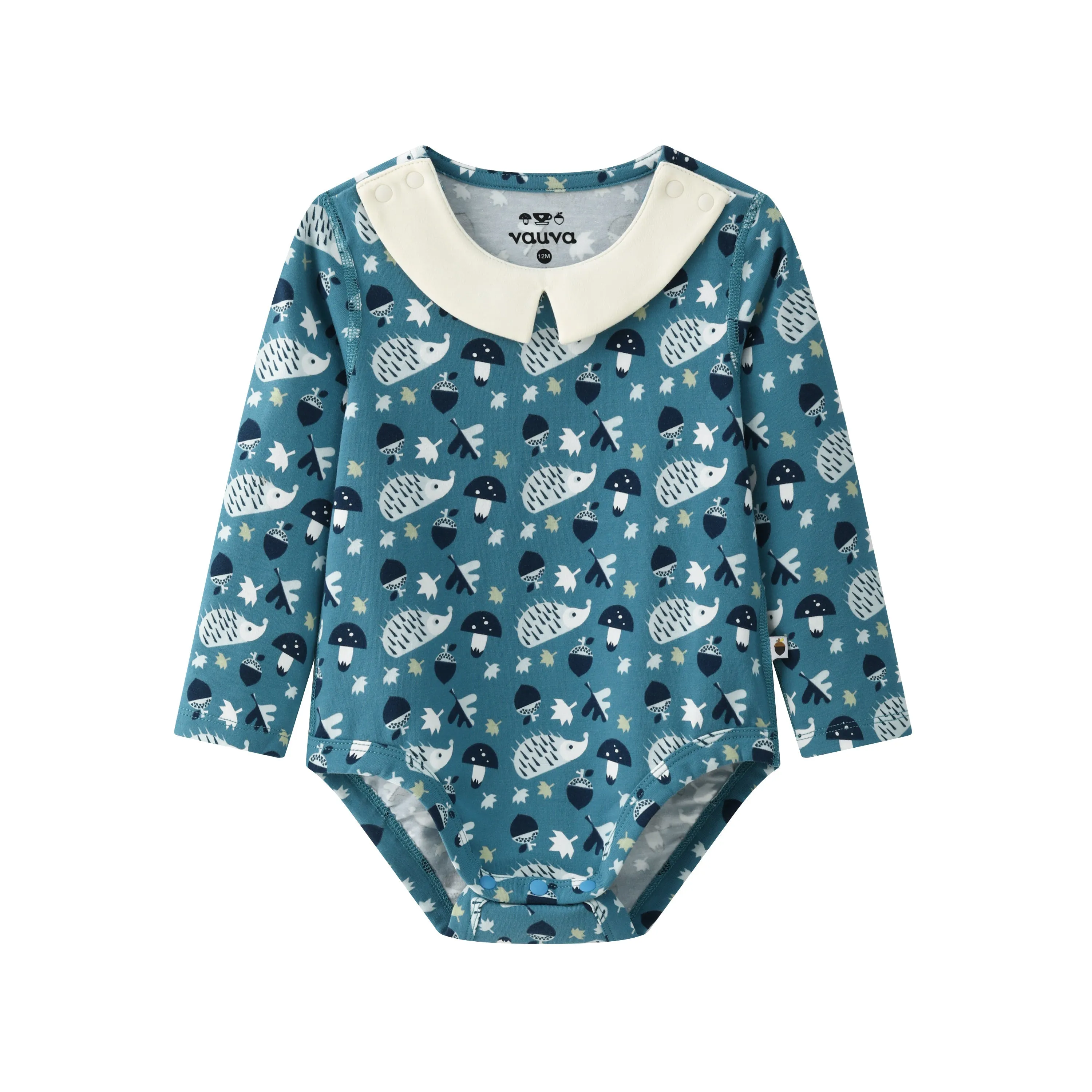 Vauva BBNS Forest Series - Organic Cotton Hedgehog Print Crew Neck Bodysuits (2-pack)