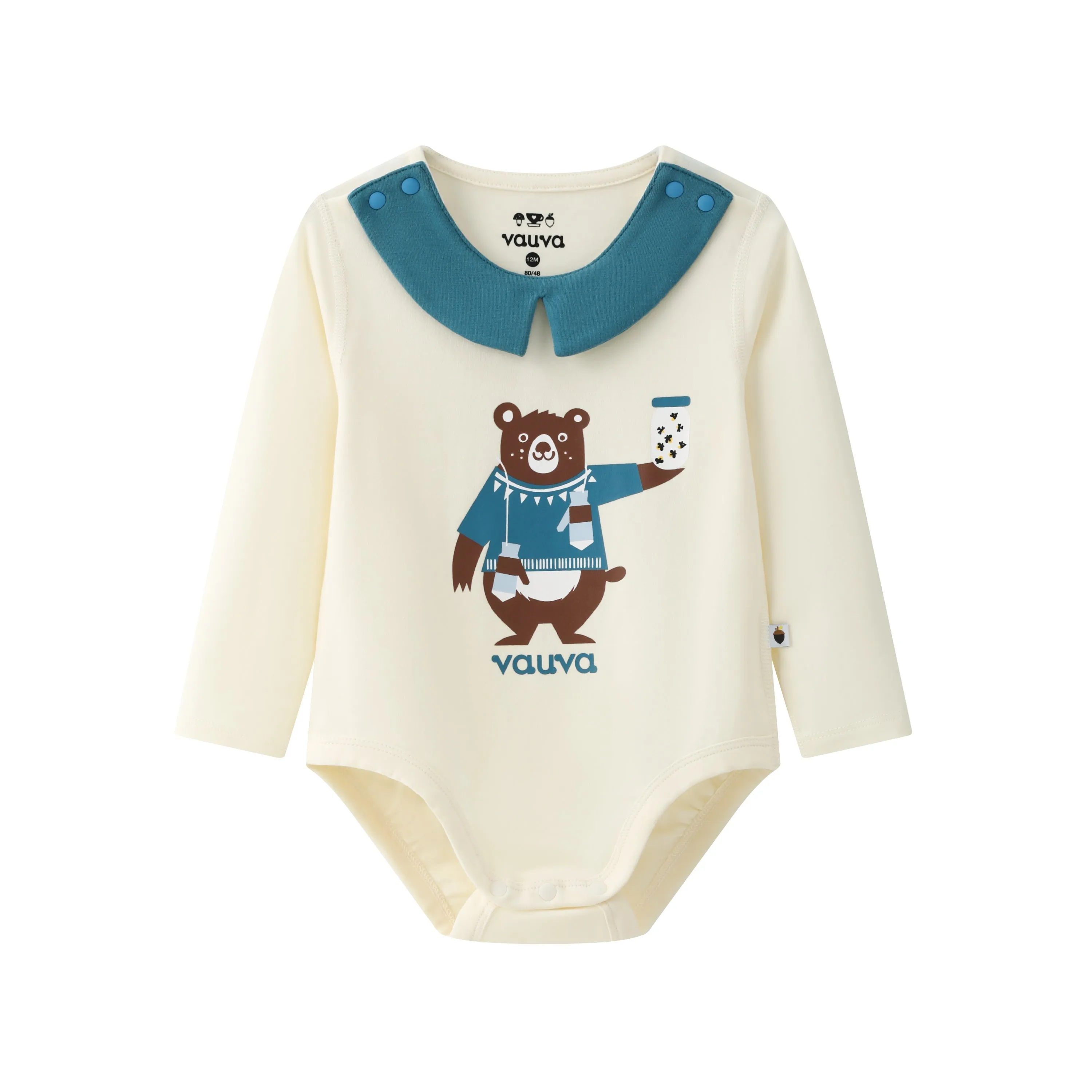 Vauva BBNS Forest Series - Organic Cotton Hedgehog Print Crew Neck Bodysuits (2-pack)