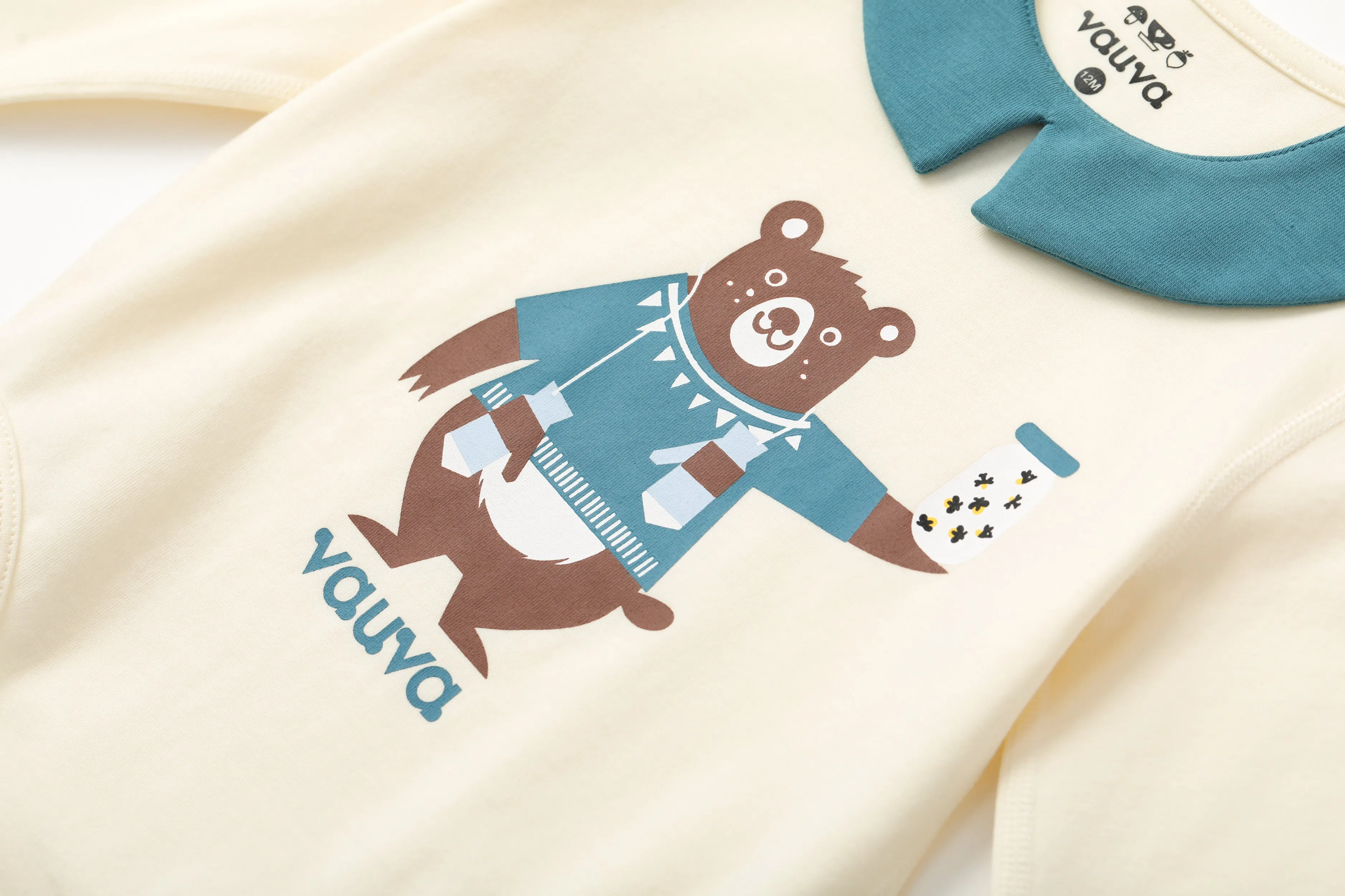 Vauva BBNS Forest Series - Organic Cotton Hedgehog Print Crew Neck Bodysuits (2-pack)