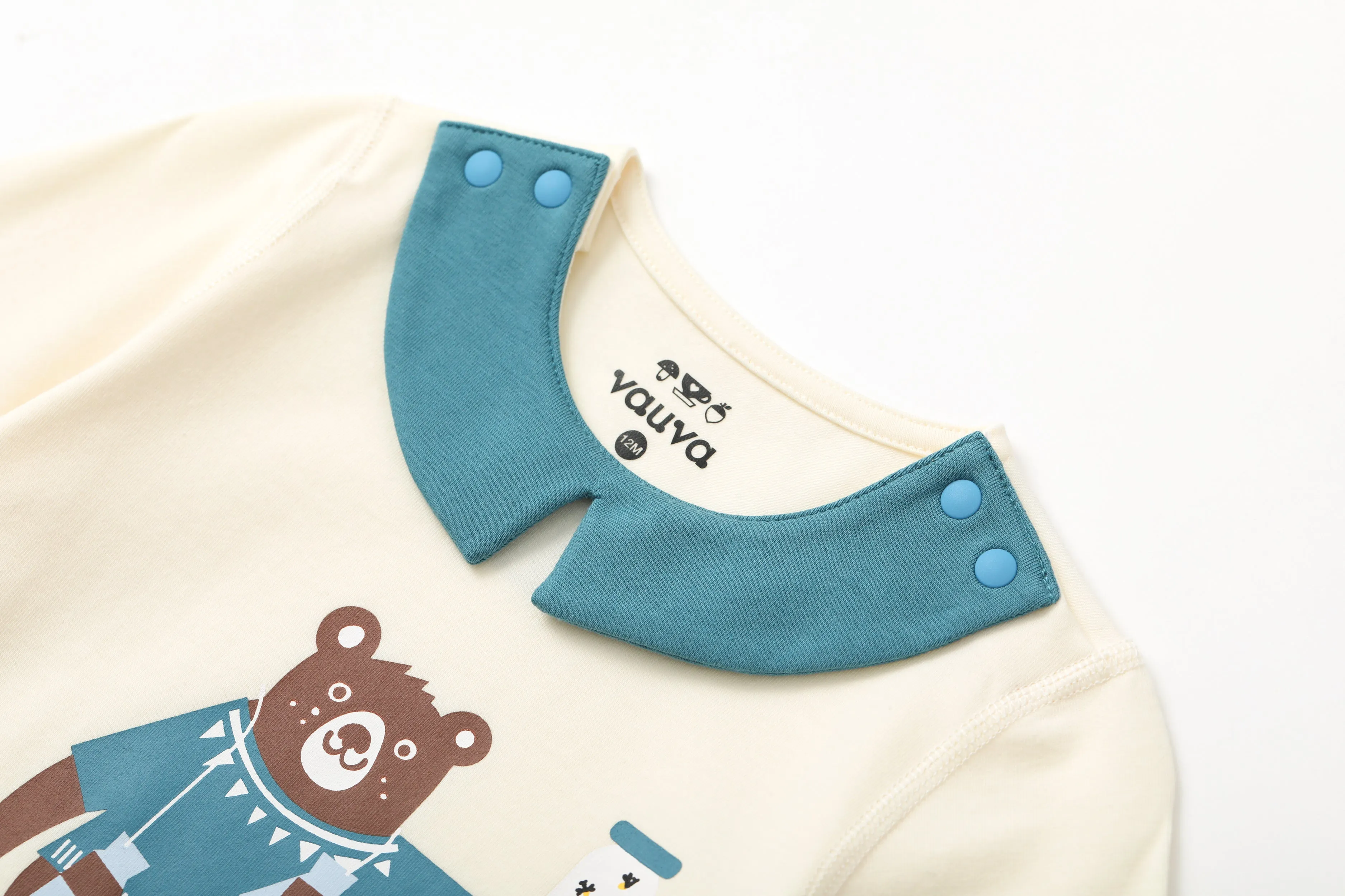 Vauva BBNS Forest Series - Organic Cotton Hedgehog Print Crew Neck Bodysuits (2-pack)