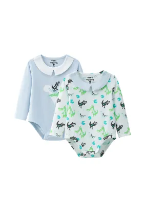 Vauva BBNS - Organic Cotton Crocodile Print Square Neck Long-Sleeved Bodysuits (2-pack)