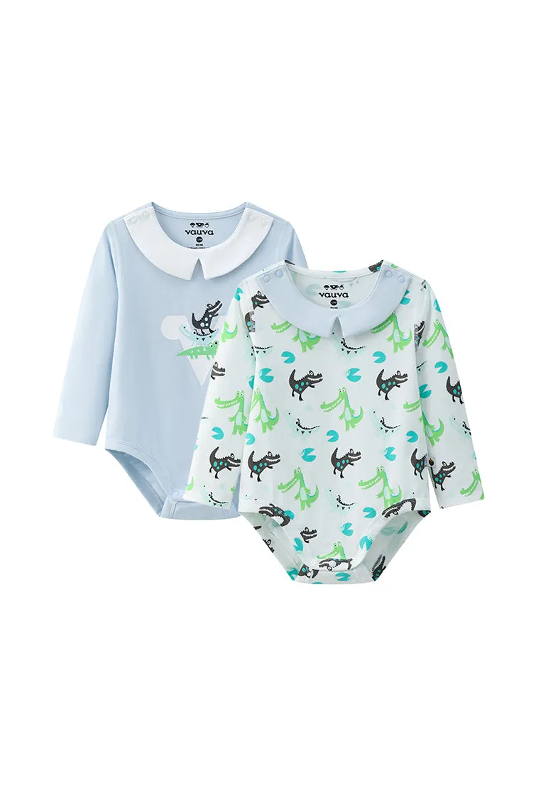 Vauva BBNS - Organic Cotton Crocodile Print Square Neck Long-Sleeved Bodysuits (2-pack)