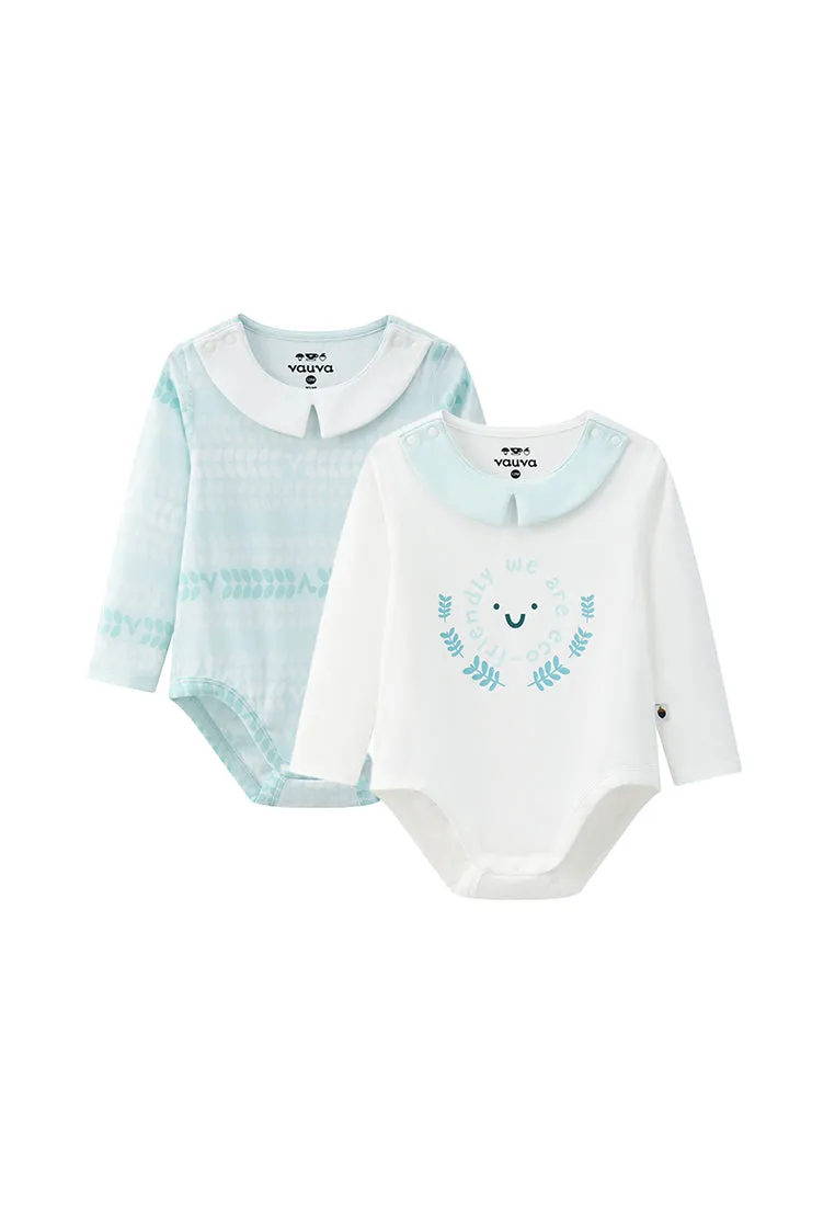Vauva BBNS - Organic Cotton White Striped Pattern Bodysuits (2-pack)