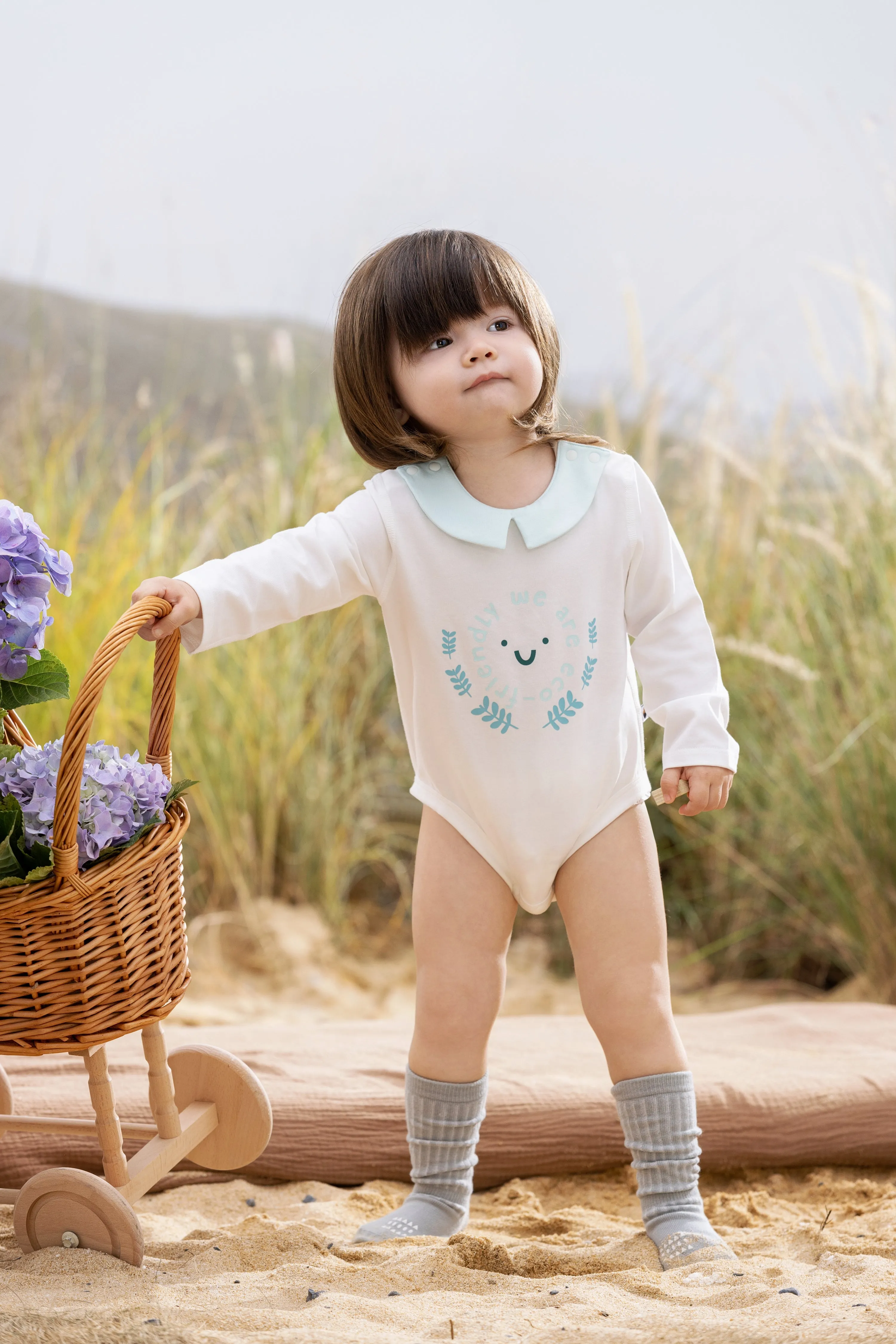 Vauva BBNS - Organic Cotton White Striped Pattern Bodysuits (2-pack)