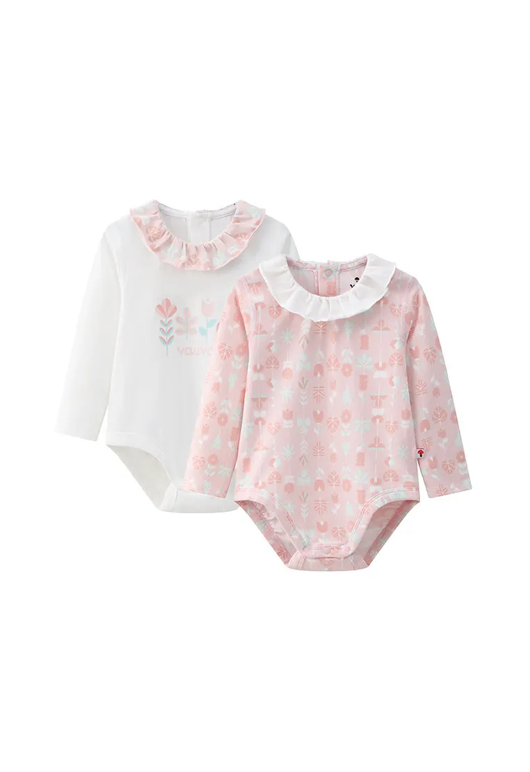 Vauva BBNS - Organic Lotus Collar Floral Cotton Bodysuits (2-pack)