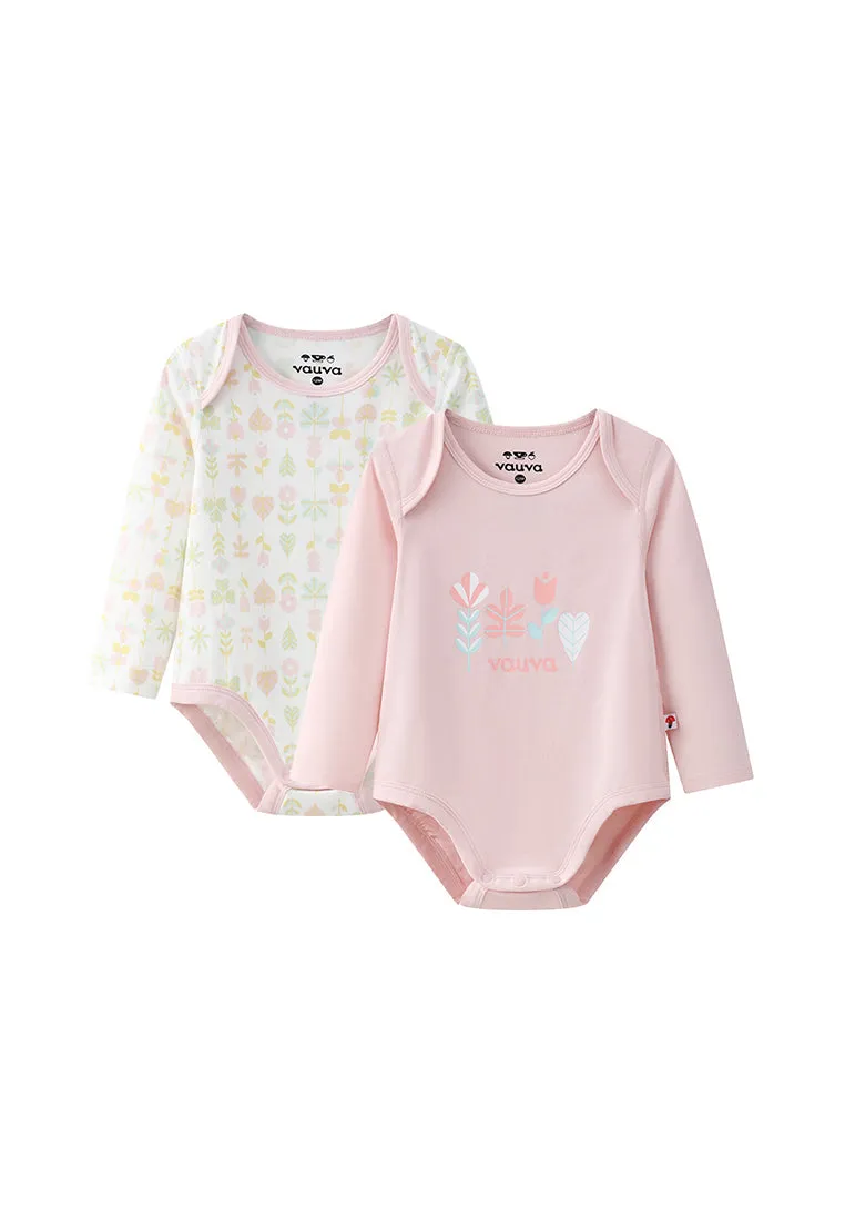 Vauva BBNS - Organic Pink Floral Cotton Bodysuits (2-pack)