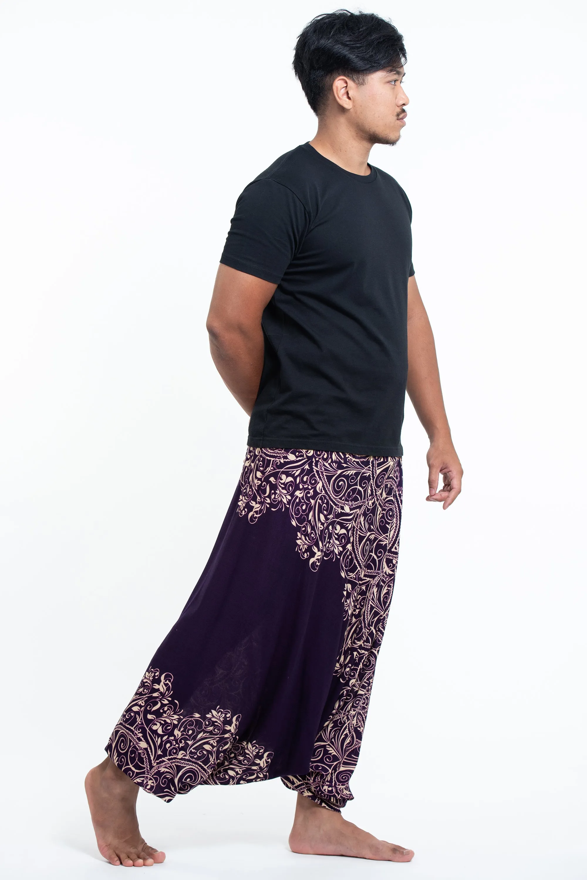 Vines Drop Crotch Men's Harem Pants in Purple