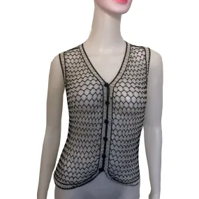 Vintage 1970s Beaded Crocheted Black Vest