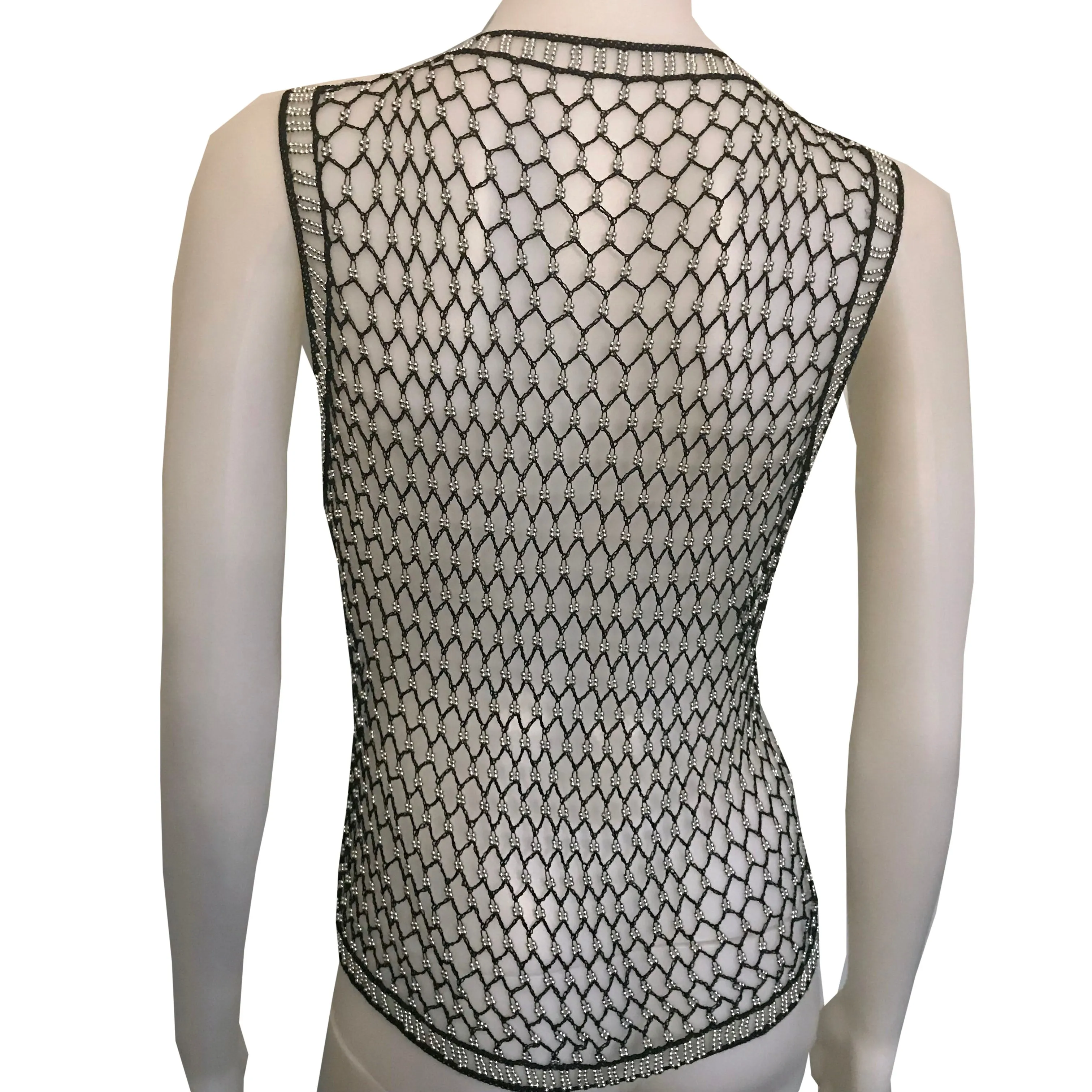 Vintage 1970s Beaded Crocheted Black Vest