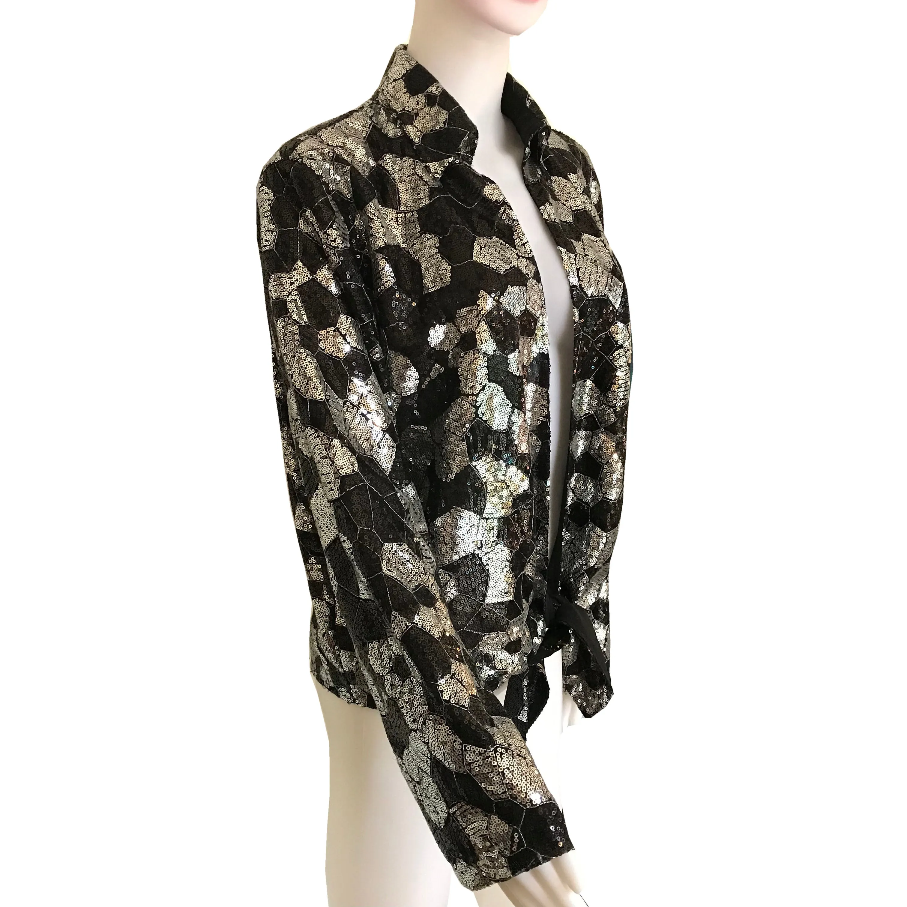 Vintage 1970s Sequined Disco Tie-Front Blouse