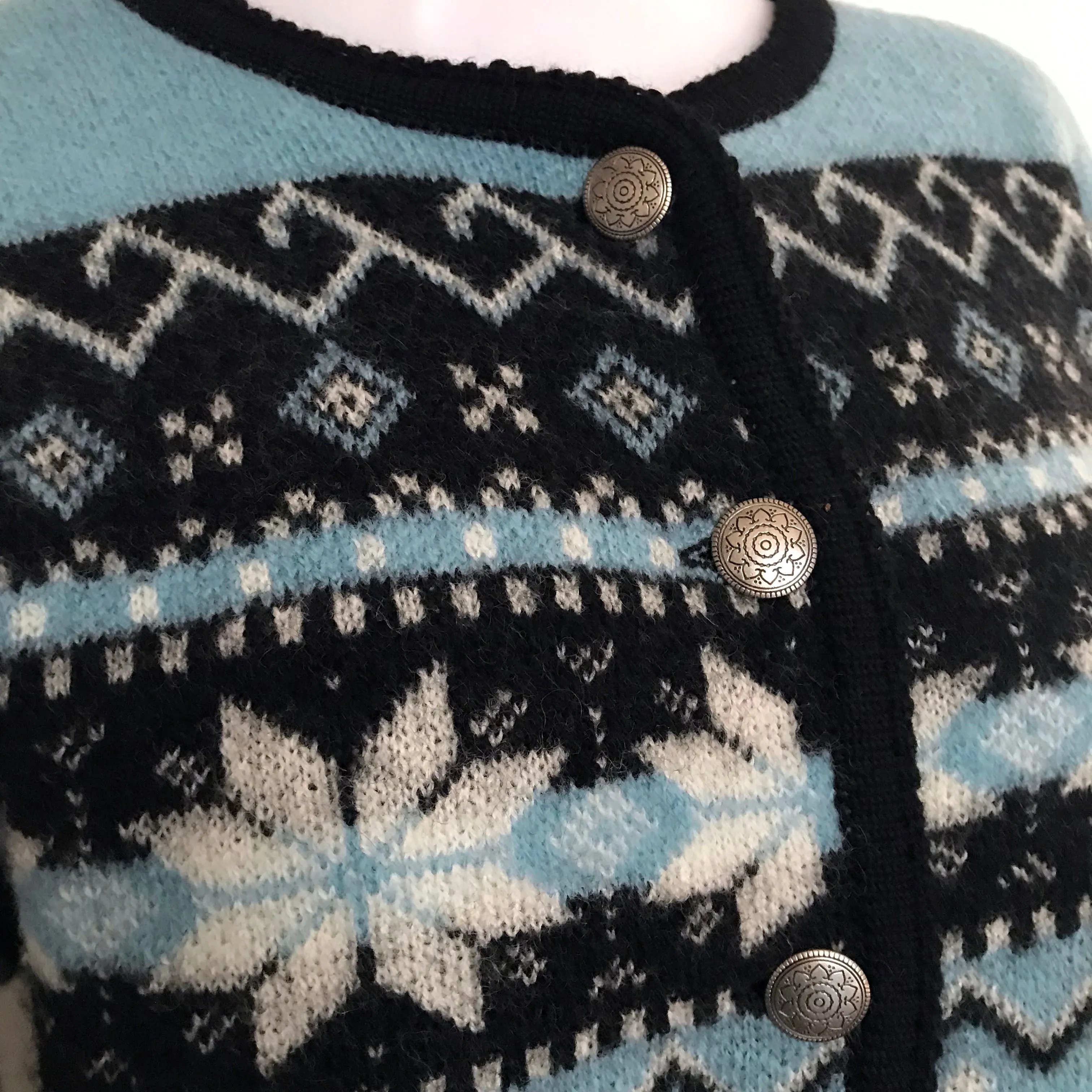 Vintage 1980s Fair Isle Wool Cardigan Sweater