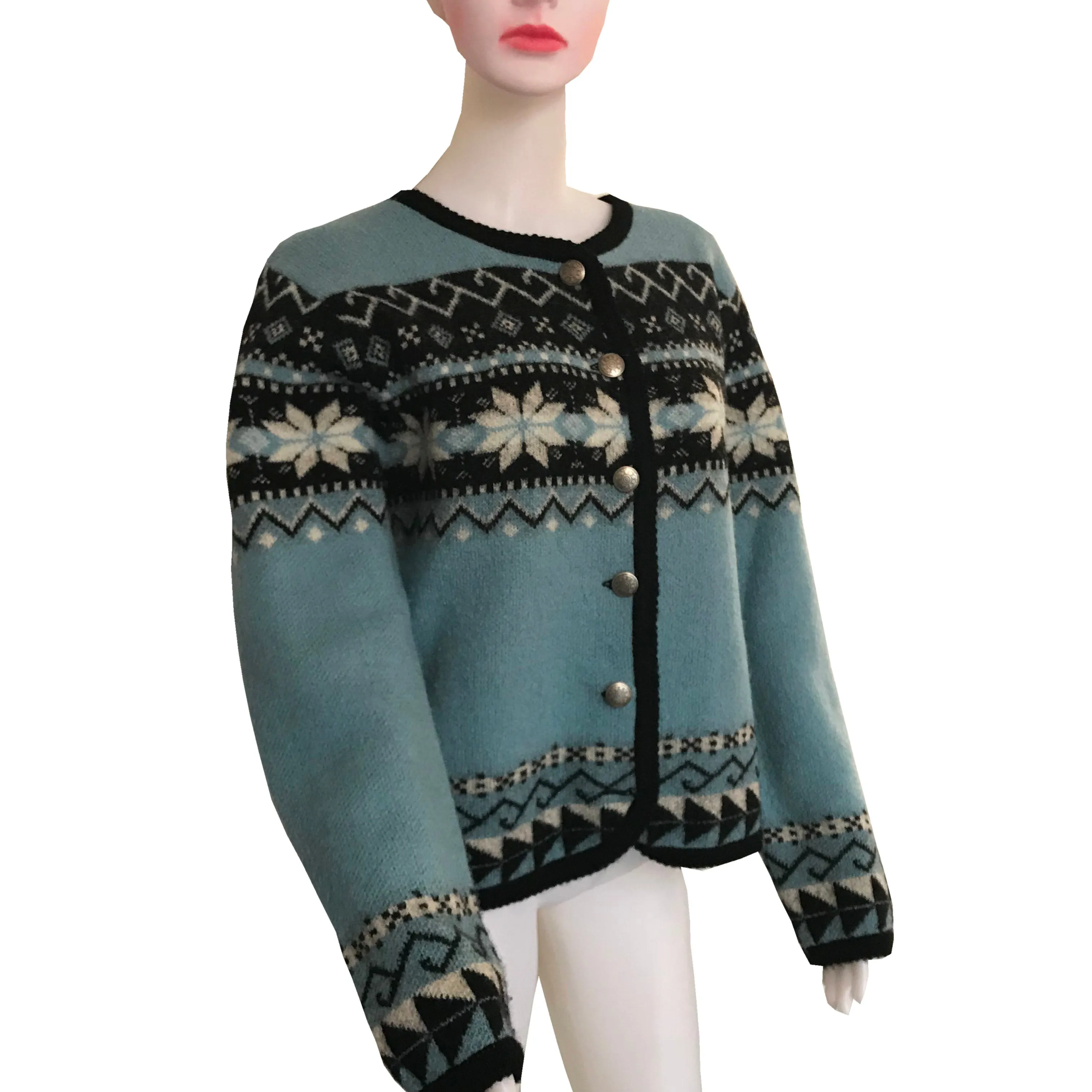 Vintage 1980s Fair Isle Wool Cardigan Sweater