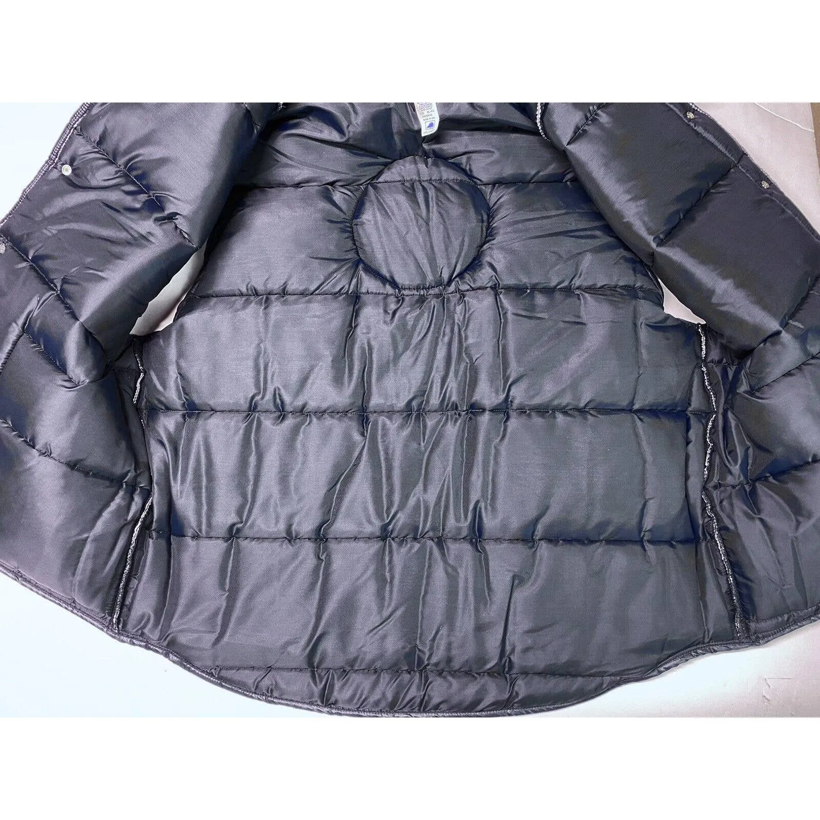 Vintage Red Kap Livestock Feeds Puffer Vest Mens XL Navy Blue Embroidered EUC