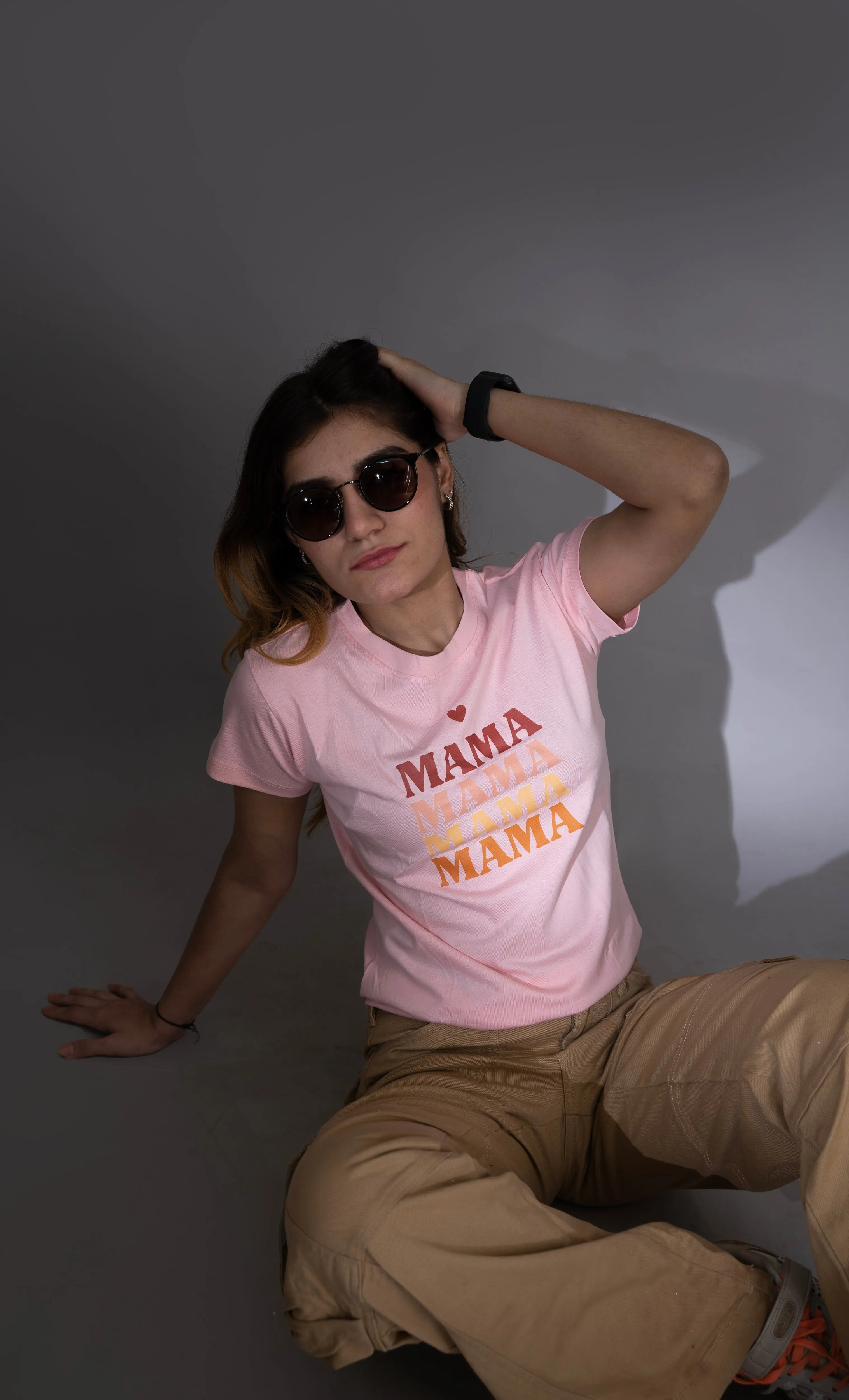 Women's Baby Pink MAMA Graphic Printed Classic Fit Tshirt