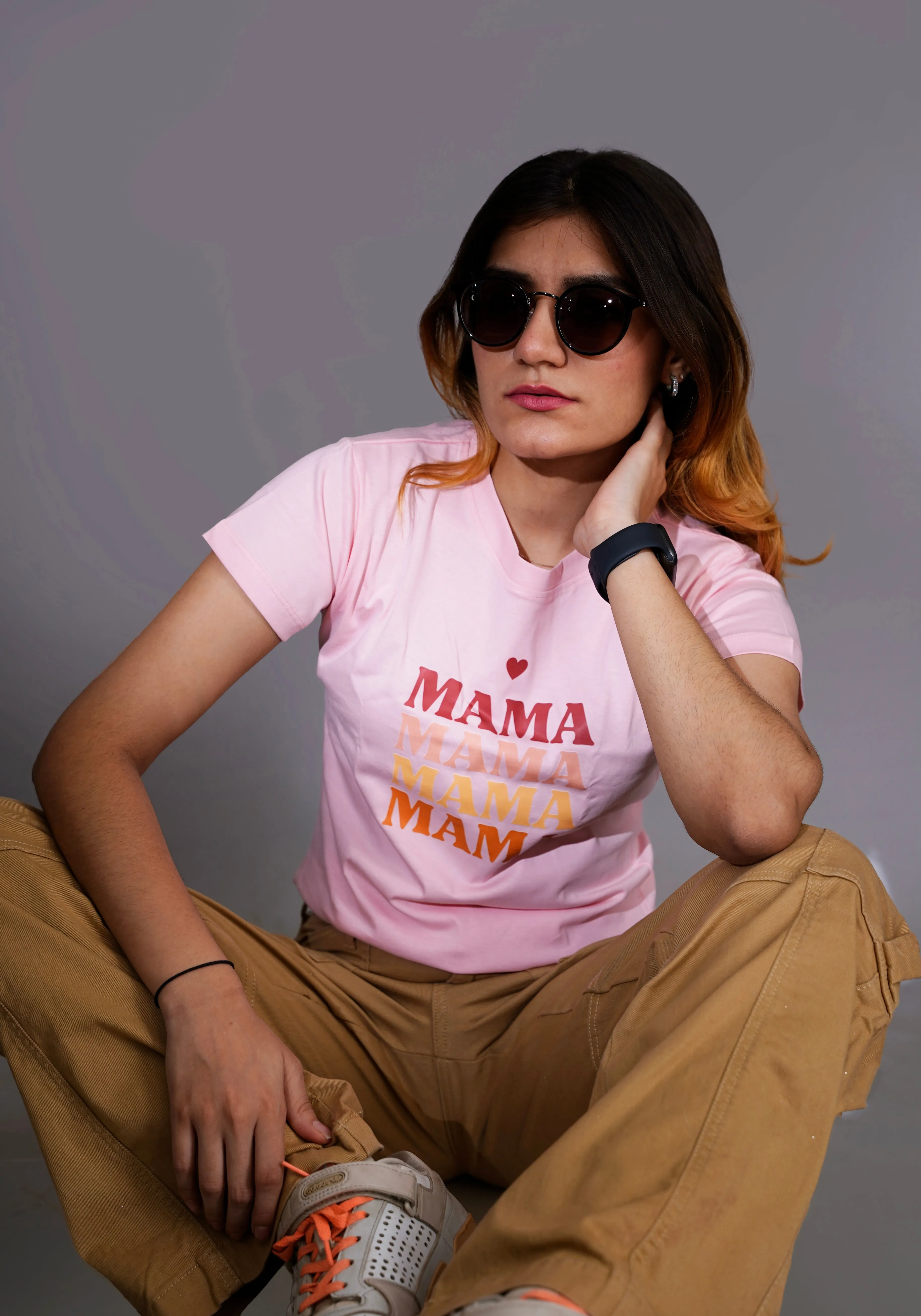 Women's Baby Pink MAMA Graphic Printed Classic Fit Tshirt