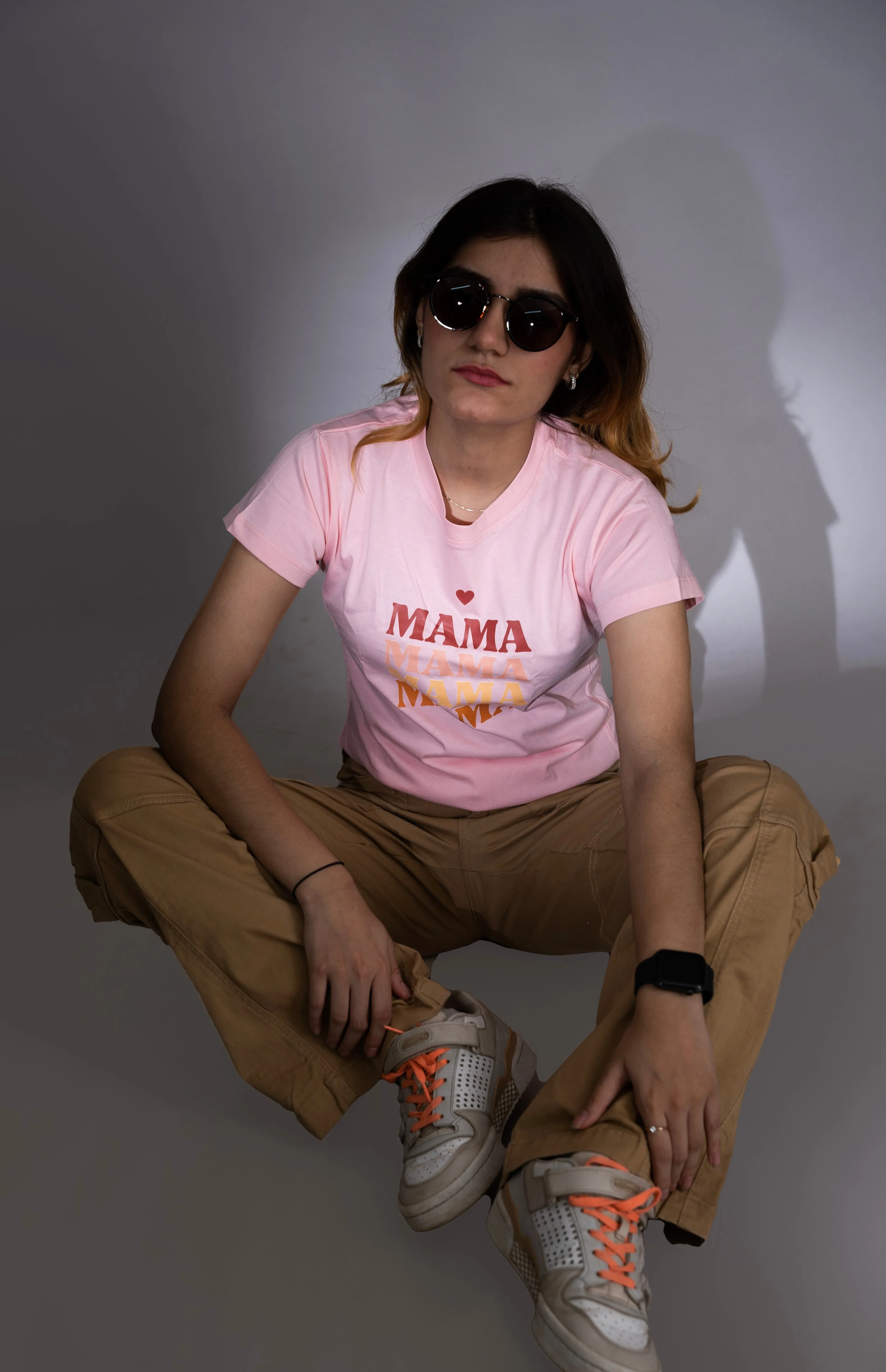 Women's Baby Pink MAMA Graphic Printed Classic Fit Tshirt