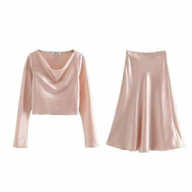 Women's Silky Aesthetic Smooth Crop Set Outfit