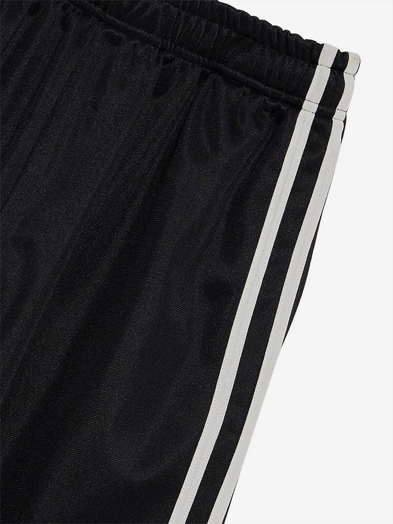 Y&F Kids Black Stripe Printed Mid-Rise Track Pants