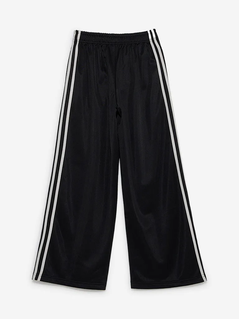 Y&F Kids Black Stripe Printed Mid-Rise Track Pants