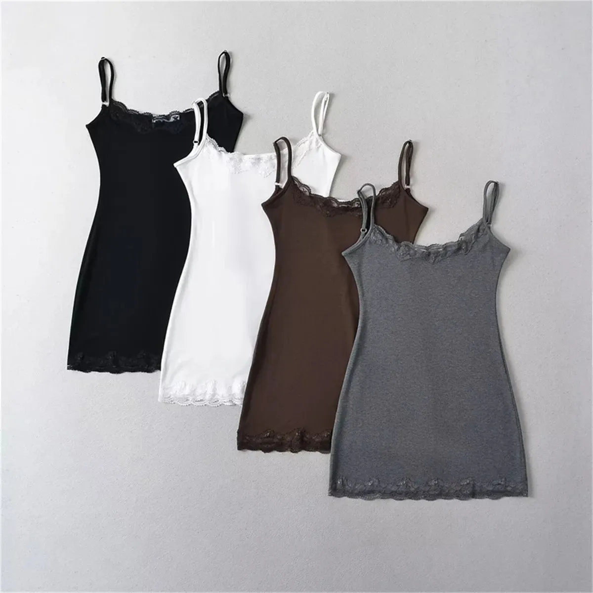 YESMYTOOL  -   Pure Desire Spicy Girl Spring/Summer Strap Dress Sexy Tight Wrapped Hip Lace Short Dress