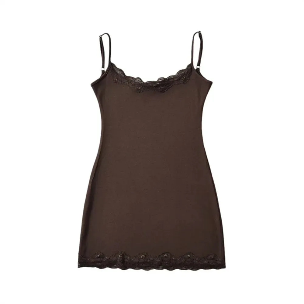 YESMYTOOL  -   Pure Desire Spicy Girl Spring/Summer Strap Dress Sexy Tight Wrapped Hip Lace Short Dress